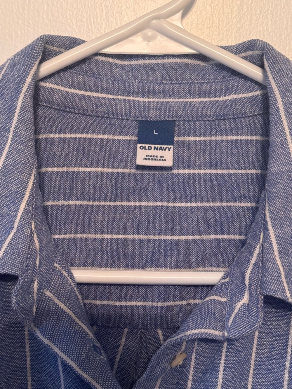 Old Navy Blue and White Striped Linen Blend Mini Shirt Dress - Size Large - Picture 6 of 7